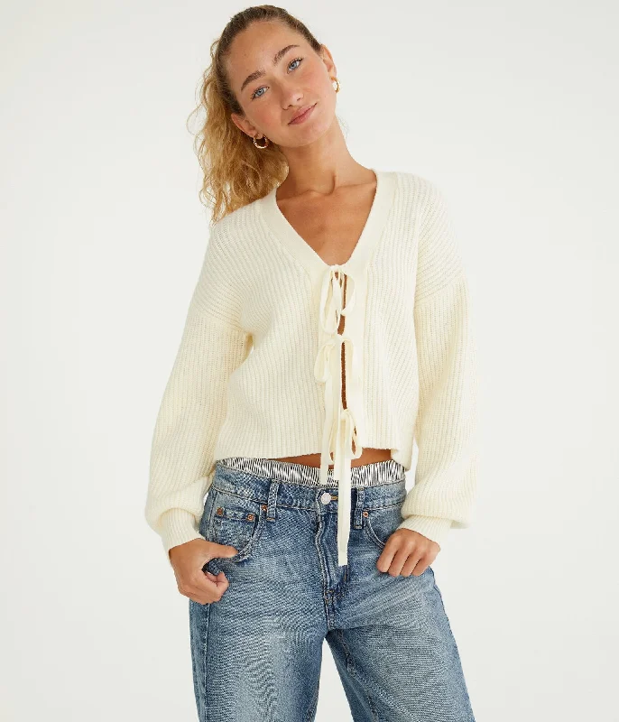 Affordable Women's Outfit Laid-Back Fashion Offers Aeropostale Multi-Way Tie Cardigan