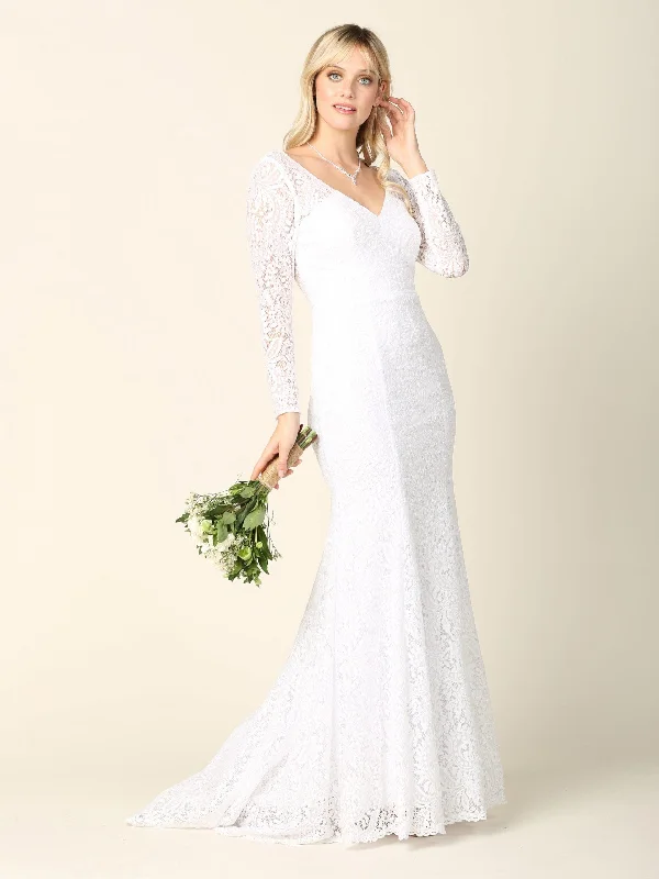 Women's Active Clothing Style Revolution Simple Long Sleeve Lace Wedding Dress