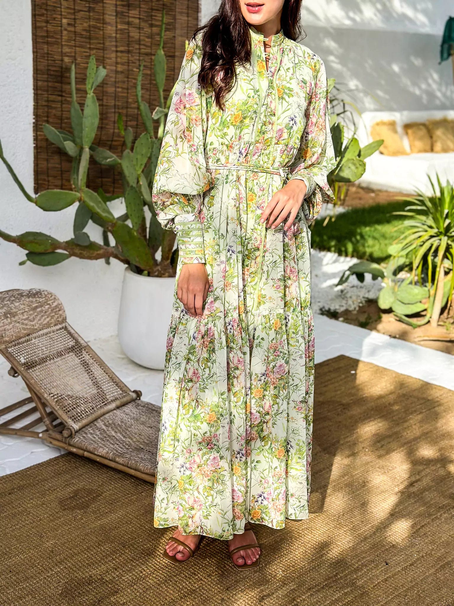 Timeless Women's Outfit Fashion Forward, Function First Floral Garden Button Detailed Long Dress