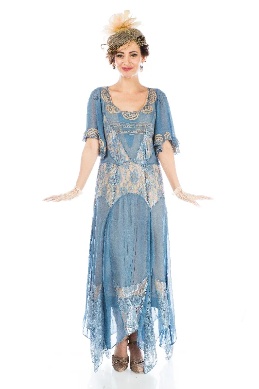 Women's Casual Wear Clothes Trend Forward Threads Irene Art Nouveau Style Dress in Blue by Nataya