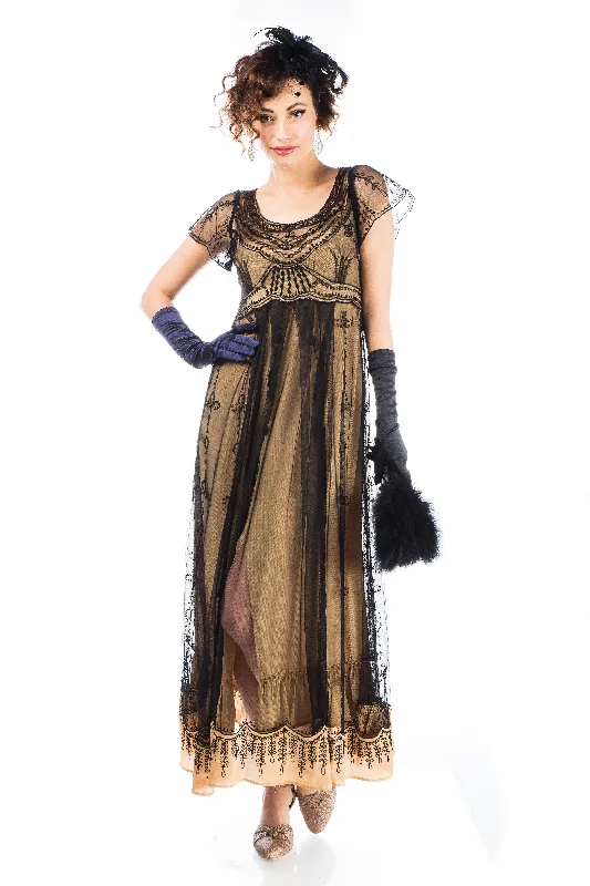 Women's Loungewear Clothes Huge Markdowns Izabella Victorian Style Dress in Black Gold by Nataya