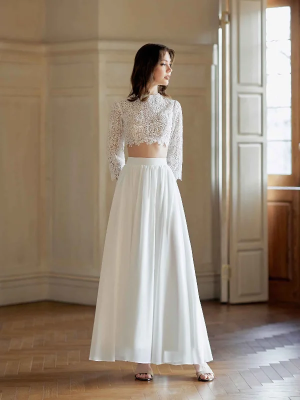 Casual Chic Women's Clothes Special Offer For You Sexy Two Pieces A-Line Long Sleeves Ankle Length Lace Wedding Dresses Online