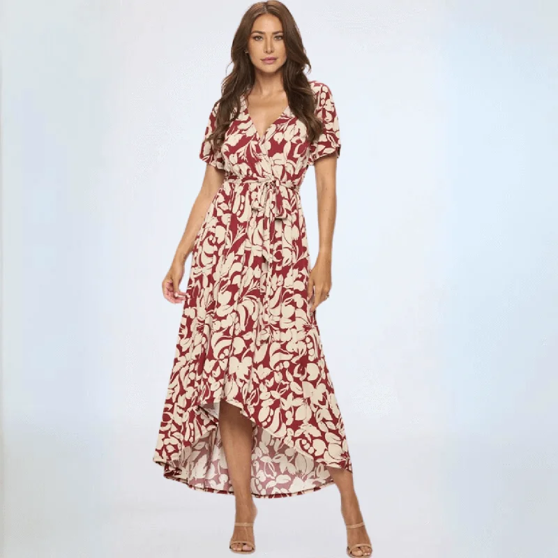 Classic Women's Apparel Fashion Frontiers Beautiful Floral High Low Maxi Dress Made in USA