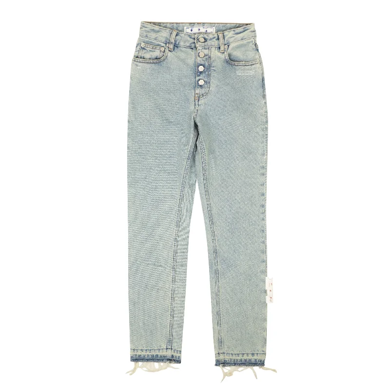 Affordable Women's Apparel Fashion-Forward Off-White C/O Virgil Abloh Riserva Straight Jeans - Light Blue