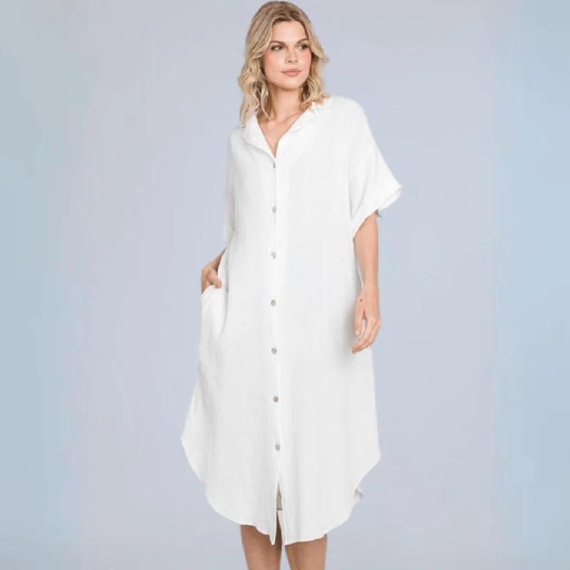 Sustainable Women's Apparel Fashion Forward, Function First Cotton Gauze Shirt Dress Made in USA