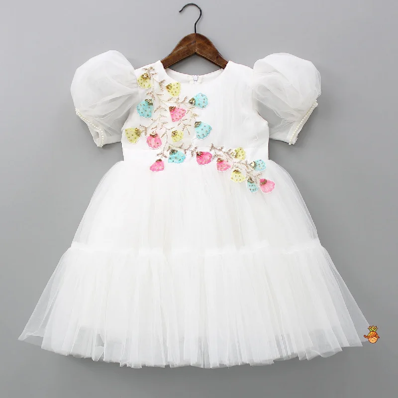 Formal Outfit For Women Seasonal Sale White Net Frilly Dress