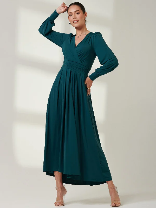 Timeless Women's Apparel Trendy Street Style Long Sleeve Soft Silky Jersey Maxi Dress, Forest Green