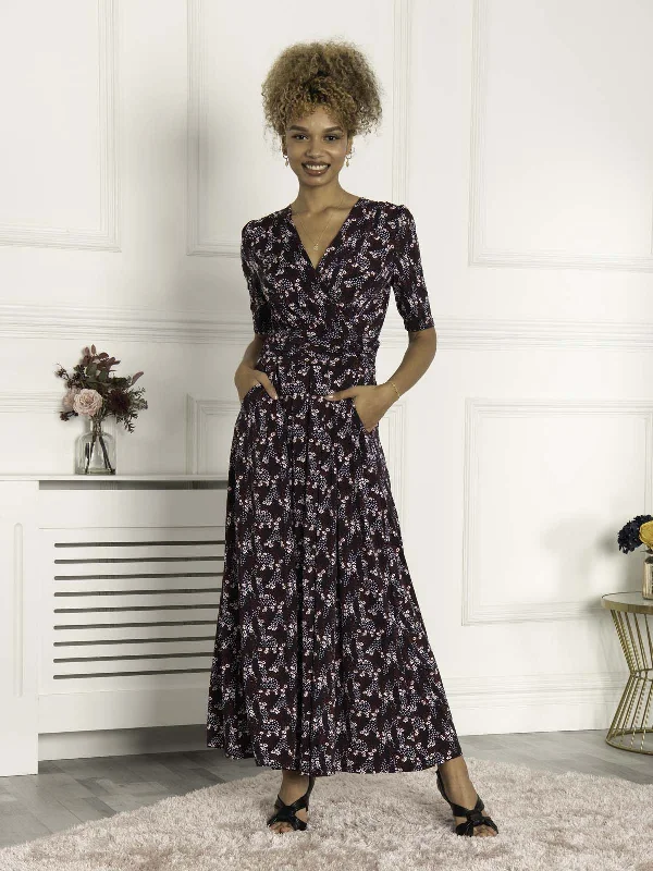 Women's Seasonal Attire Style Upgrade Calais Half Sleeve Maxi Dress, Navy Floral