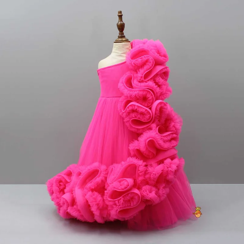 Women's Clothing Sets Sophisticated Street Style Offers Pink One Shoulder Ruffle Net Gown