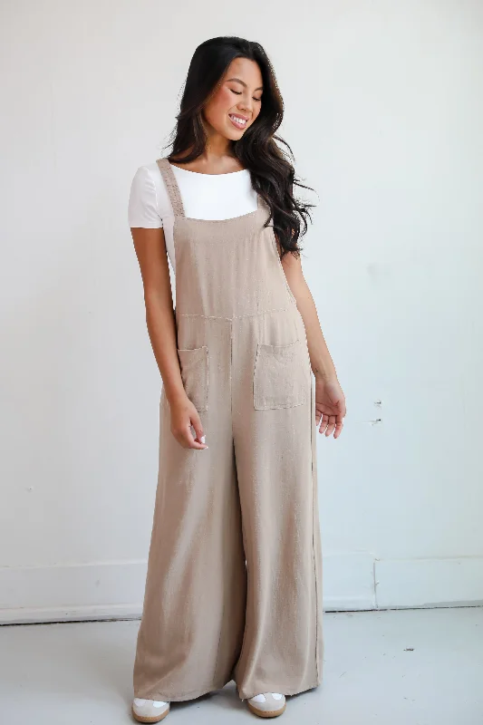 Fashion-Forward Women's Clothing Unleash Your Trend Driven Style FINAL SALE - Charm And Poise Taupe Linen Jumpsuit