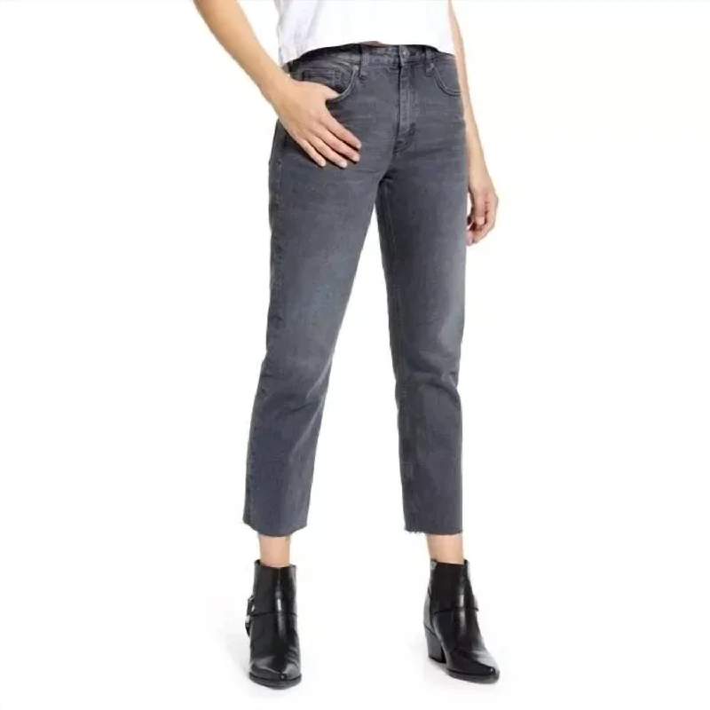 Women's Occasion Wear Clothes Street Style Discounts Straight Leg High Waist Raw Hem Cropped Jeans In Grey