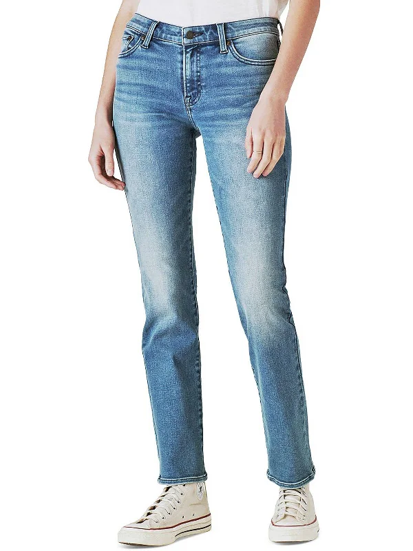 Women's Apparel Casual Fashion Sweet Womens Mid-Rise Medium Wash Straight Leg Jeans