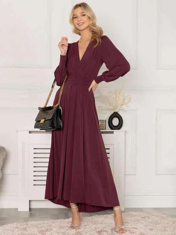 Women's Travel Apparel Stylish Savings Rashelle Jersey Long Sleeve Maxi Dress, Burgundy