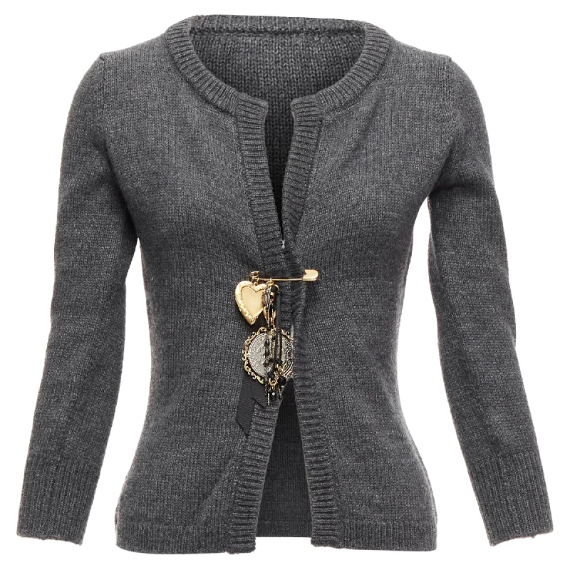 Women's Resort Garments Fashion Sale Dolce Gabbana Sicily Baroque Heart Ribbon Charm Pin Cardigan