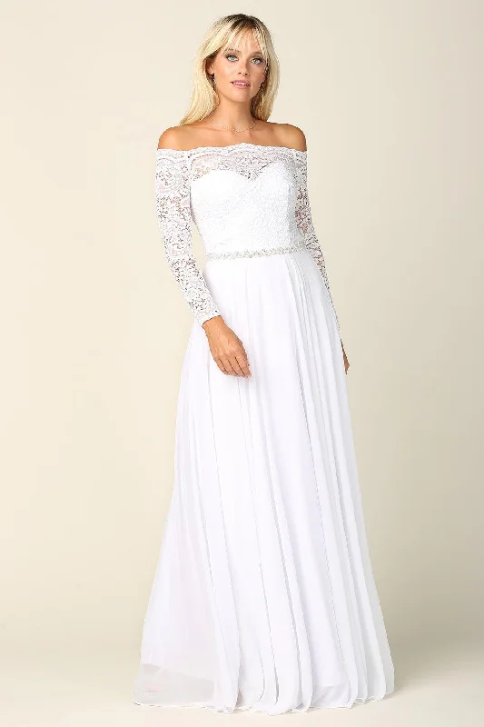 Women's Elegant Apparel Comfortable Chic Long Off Shoulder Lace Chiffon Wedding Dress Sale