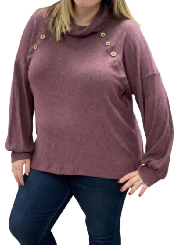 Classic Women's Apparel Hot Styles Cowlneck Faux Button Sweater In Plum