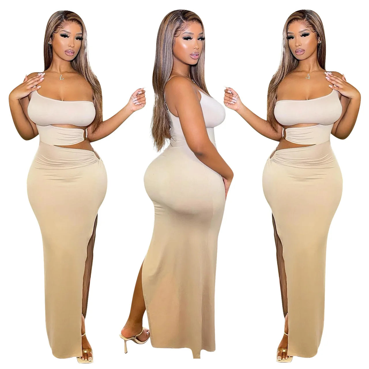 Fashionable Women's Clothing Fashion Forward Sexy Bodycon One Shoulder Cut Out Slit Lady Club Dress Summer Asymmetric Womens Casual Maxi dresses 2022