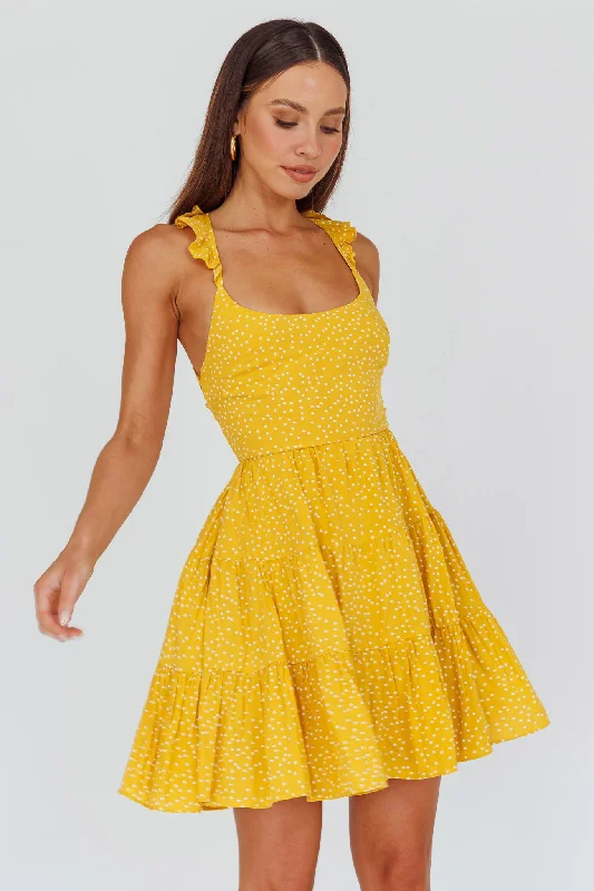 Stylish Outerwear Clothing For Women Timeless Elegance Redefined Allegra Fluted Hem Lace-Up Back Dress Yellow