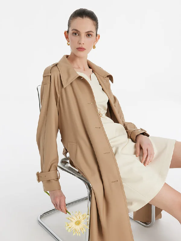 Trendy And Timeless Styles Now At Exclusive Discounts Worsted Wool Lapel Women Trench Coat With Belt