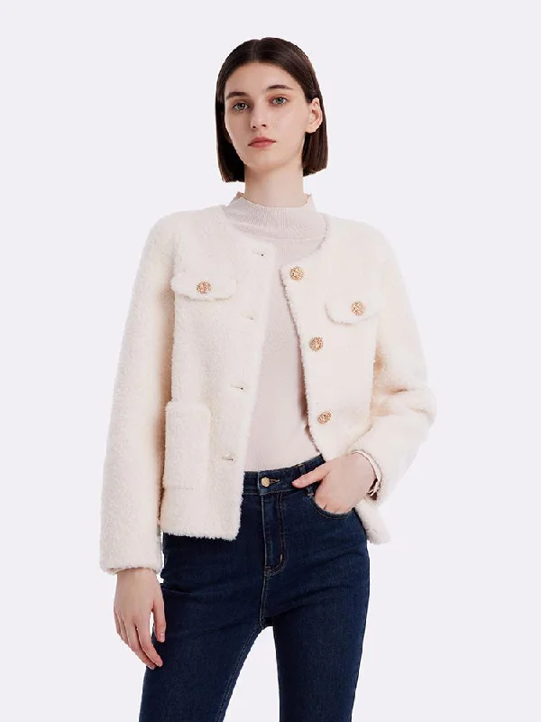 Women's Evening Garments Lamb Wool Round Neck Crop Women Coat