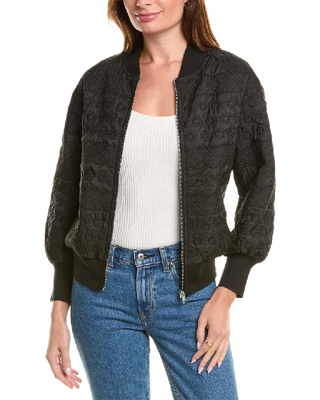 Women's Wardrobe Apparel Gracia Floral Embossed Zip-Up Bomber Jacket