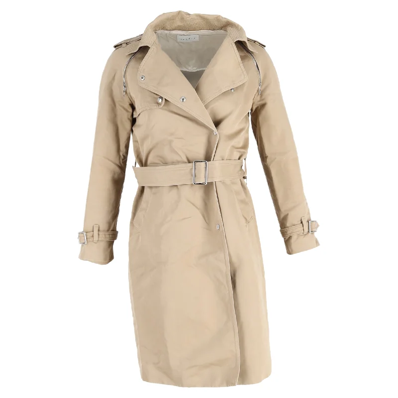 Comfortable Garments For Women Sandro Paris Belted Trench Coat in Beige Cotton