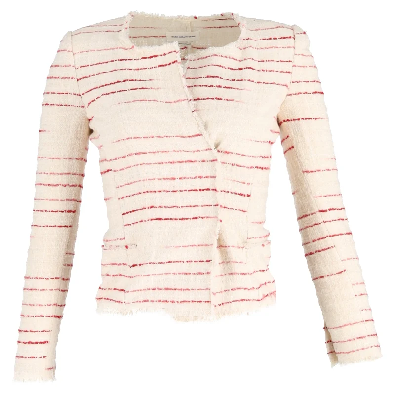 Vintage-Inspired Garments Isabel Marant Étoile Striped Tweed Glenn Jacket in Cream Cotton