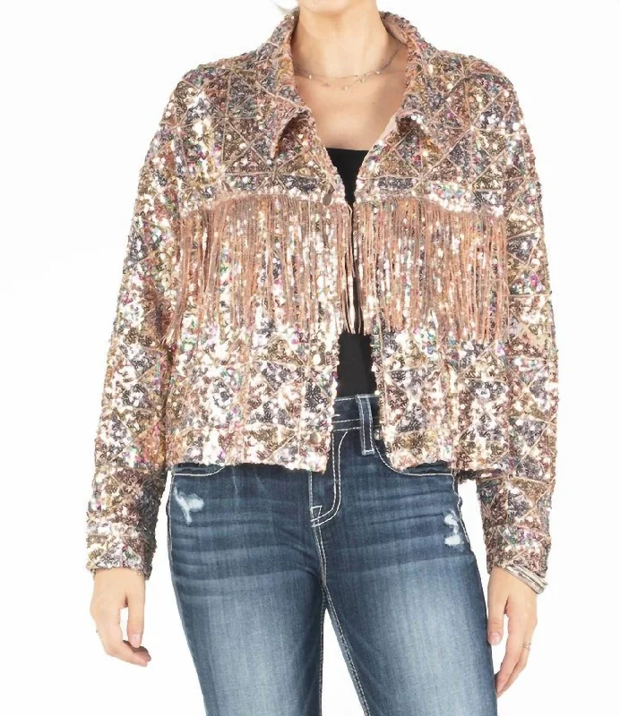 Women's Work Outfit For The Office In The Spotlight Sequin Jacket In Rose Gold