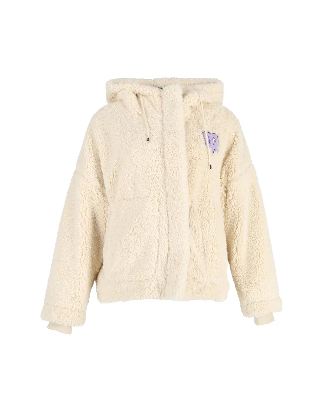 Women's Sports Apparel Maje x Varley Bayavar Hooded Jacket in Cream Faux Fur