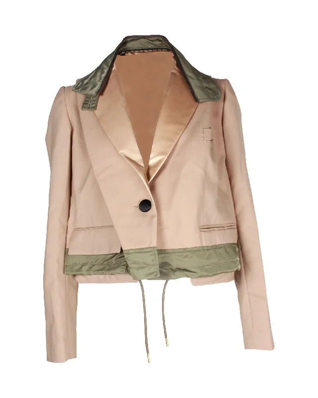 Women's Travel Outfit Set Sacai Cropped Blazer Jacket in Beige Polyester