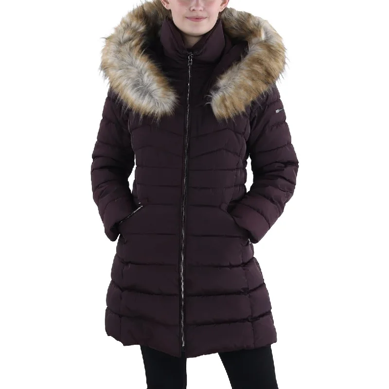 Comfortable Outfit For Women Womens Faux Fur Trim Hooded Puffer Jacket