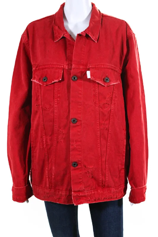 Women's Vintage Clothes Off-White Red Denim Jacket