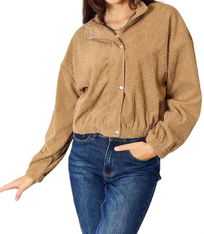 Women's Luxury Garments Cozy Chic Long Sleeve Jacket In Camel