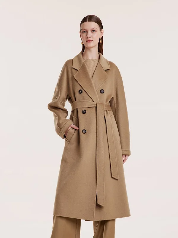 Women's Vintage-Inspired Outfit Pure Cashmere Double-Breasted Women Coat With Beret