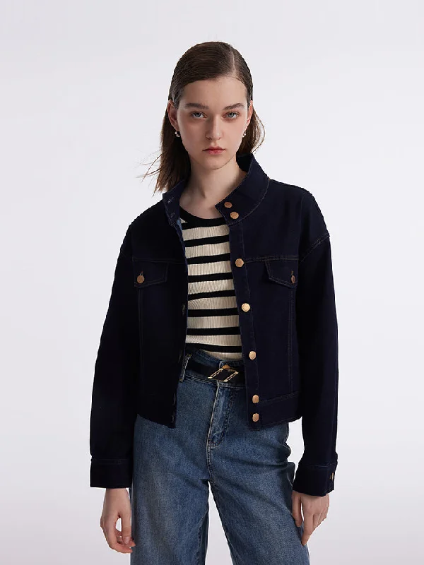 Women's Clothing Apparel Sets Stand Collar Denim Women Crop Jacket