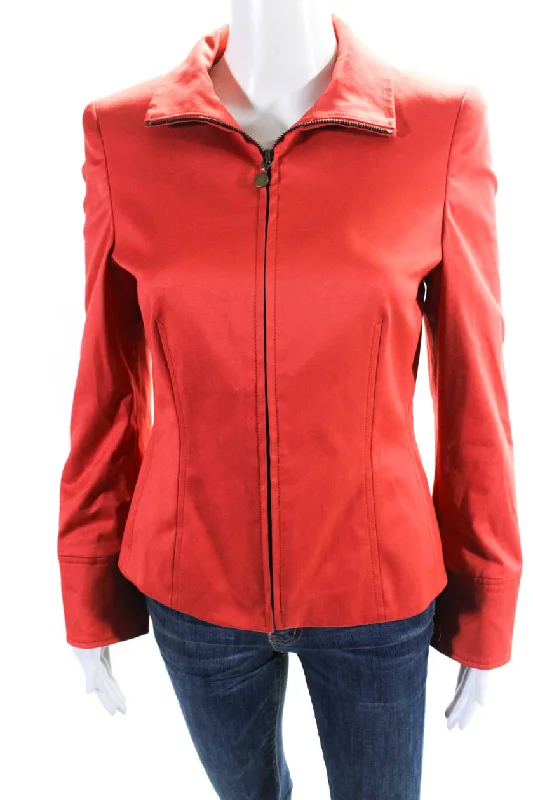 Women's Holiday Apparel Akris Punto Womens Crew Neck Full Zipper Jacket Coral Orange Cotton