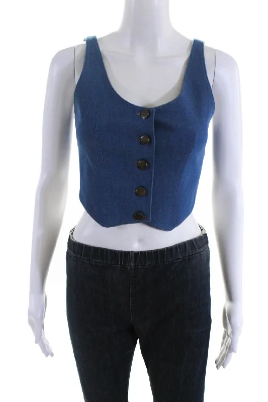 Limited-Stock Clothing Sale – Shop Before It's Too Late Aya Muse Womens Cosa Scoop Neck Button Up Denim Waistcoat Vest Blue