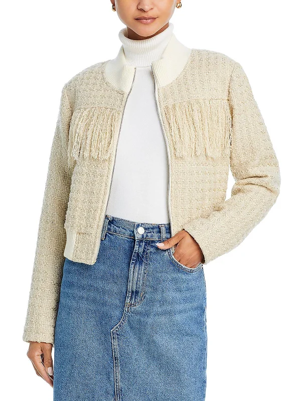 Women's Formal Clothes Swisher Womens Tweed Fringe Windbreaker Jacket