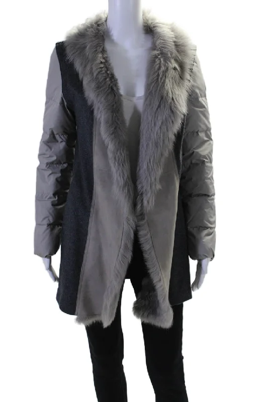 Huge Savings On Must-Have Clothing Fabiana Filippi Womens Long Sleeve Fur Collared Knit Puffer Jacket Gray XS