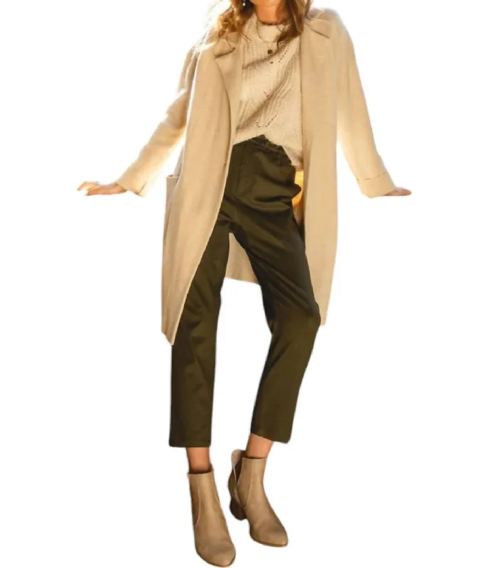 Women's Chic Outerwear Outfit Wide Collar Coat In Beige