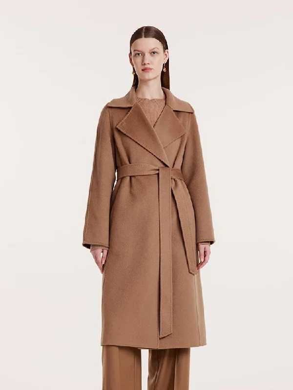 Casual Outfit For Women Camel Pure Cashmere Lapel Women Coat