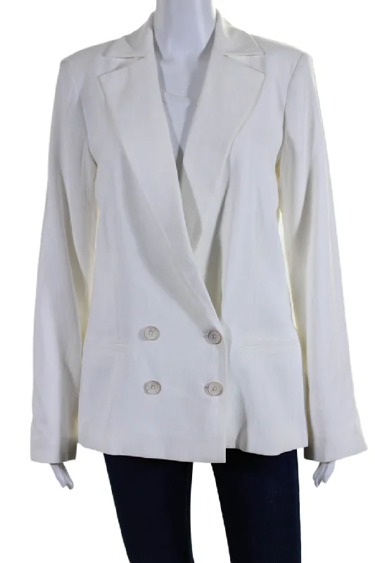 Women's Occasion Wear Clothes Paige Womens Notch Collar Double Breasted Button Up Blazer Jacket White