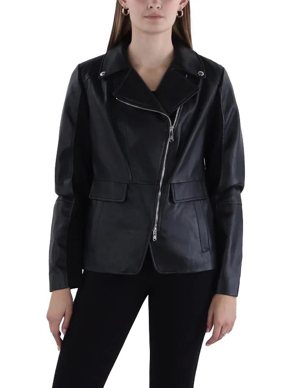 Women's Work Outfit Womens Faux Leather Mixed Media Motorcycle Jacket