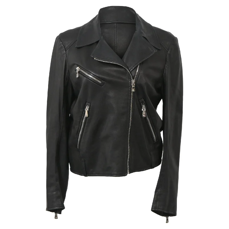 Everyday Fashion Miu Miu Zipped Biker Jacket in Black Leather