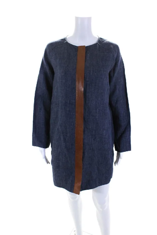 Must-Have Clothing Styles Now At Incredible Discounts Lafayette 148 New York Womens Linen Full Zipper Coat Galaxy Blue