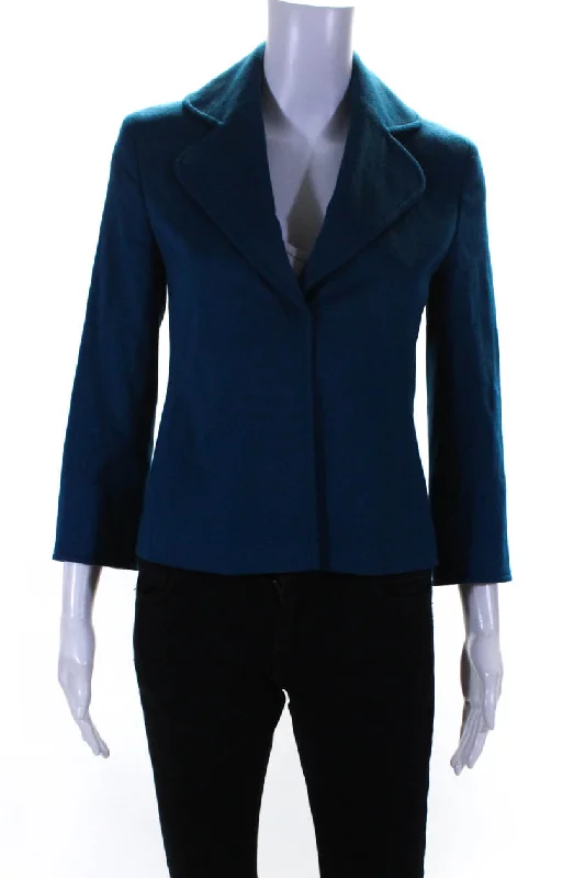 Women's Evening Garments Akris Punto Women's Snap Front Wool Blend Short Jacket Blue