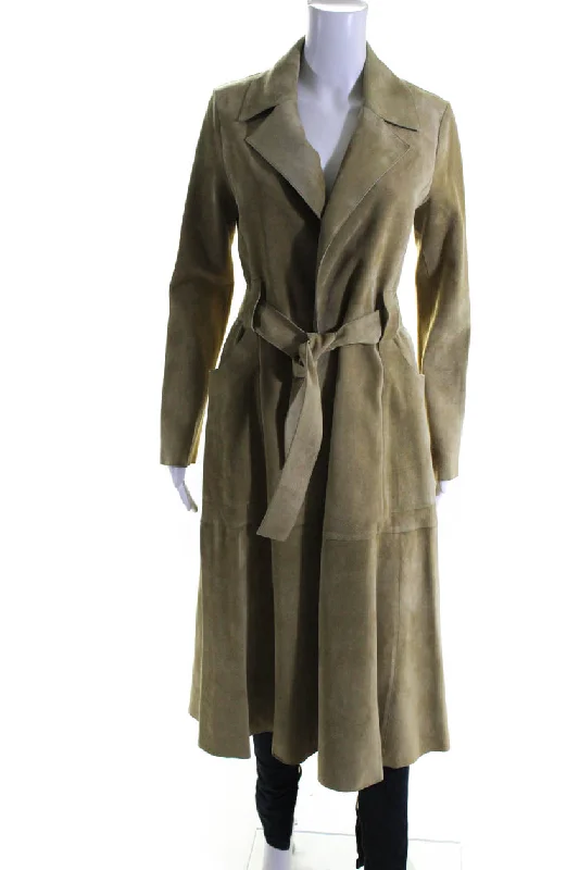 Chic Women's Garments Derek Lam Womens Suede Belted Wrap Coat Ginger Beige