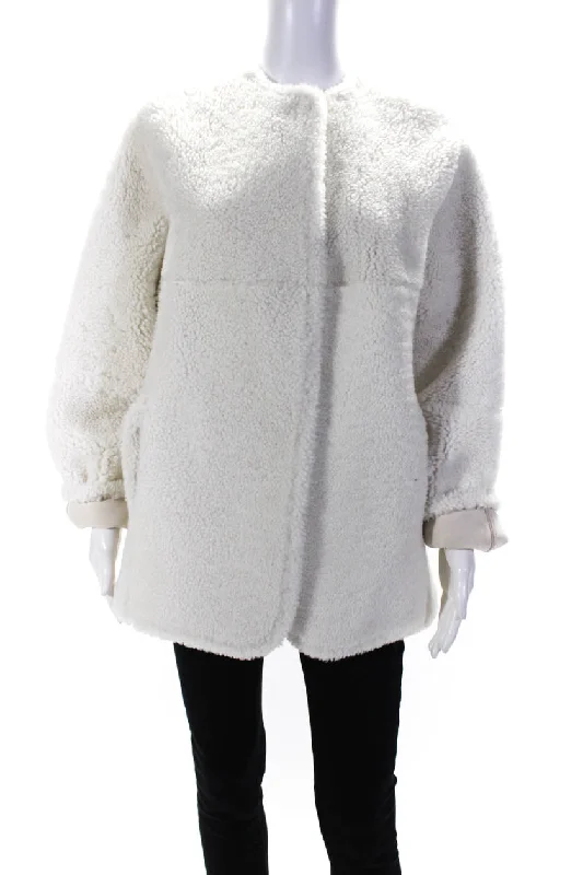 Flash Sale On Trendy Outfits – Don't Miss Out Lafayette 148 New York Womens White Fur Dyed Lamb Reversible Coat