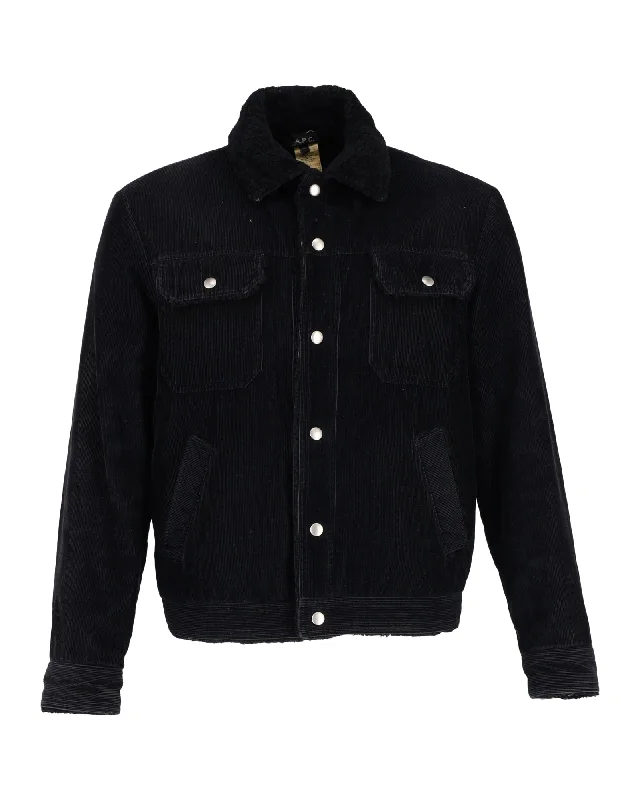 Premium Fashion At Promotional Prices – Limited Time Only A.P.C. shearling-Collar Corduroy Jacket in Black Wool