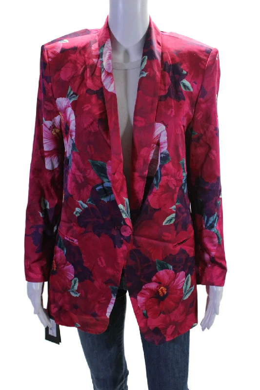 Women's Night-Out Clothes Pinko Womens Floral Collared Long Sleeve Button Up Blazer Jacket Pink